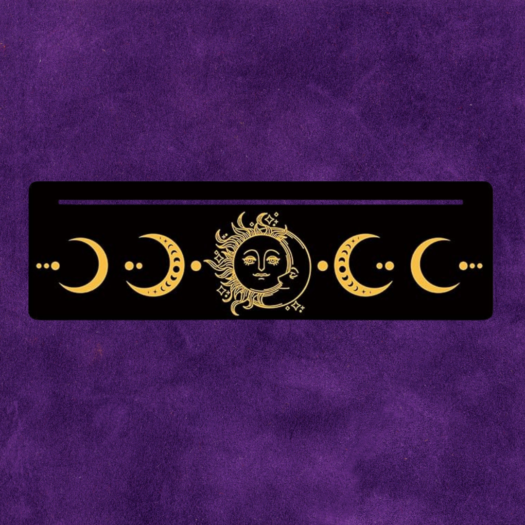 Wooden Rectangle Tarot and Oracle Card Stand with Sun and Moon Motif