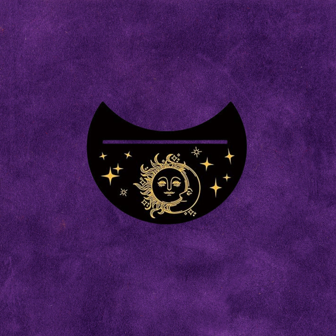 Wooden Moon Tarot and Oracle Card Stand with Sun and Moon Motif