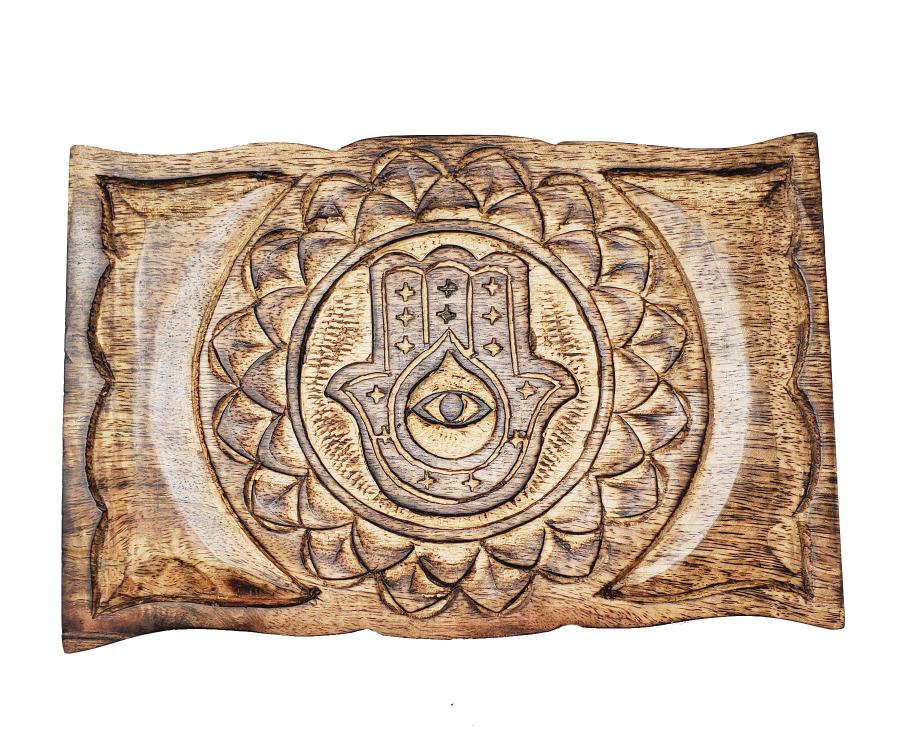 Hamsa Hand Evil Eye Carved Wood Box